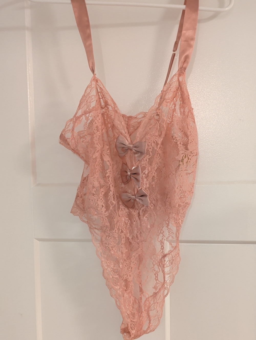 Victoria's Secret Blush Lace Teddy with Satin Bows